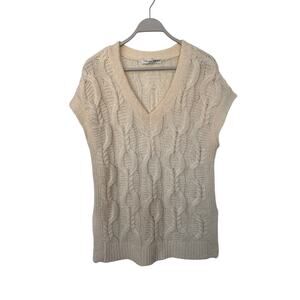 Trina Turk Women's Wool-Blend Cable Knit Sweater Vest Minimalist Cream SZ Medium